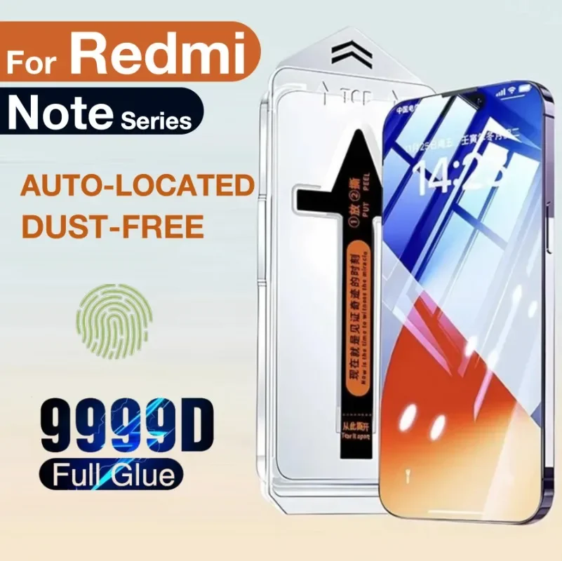 Redmi için not 13 Pro 12 Turbo 11 11t 11e 10 9 9s artı 5G 4G temperli cam ekran koruyucu kolay kurulum otomatik toz giderme kiti