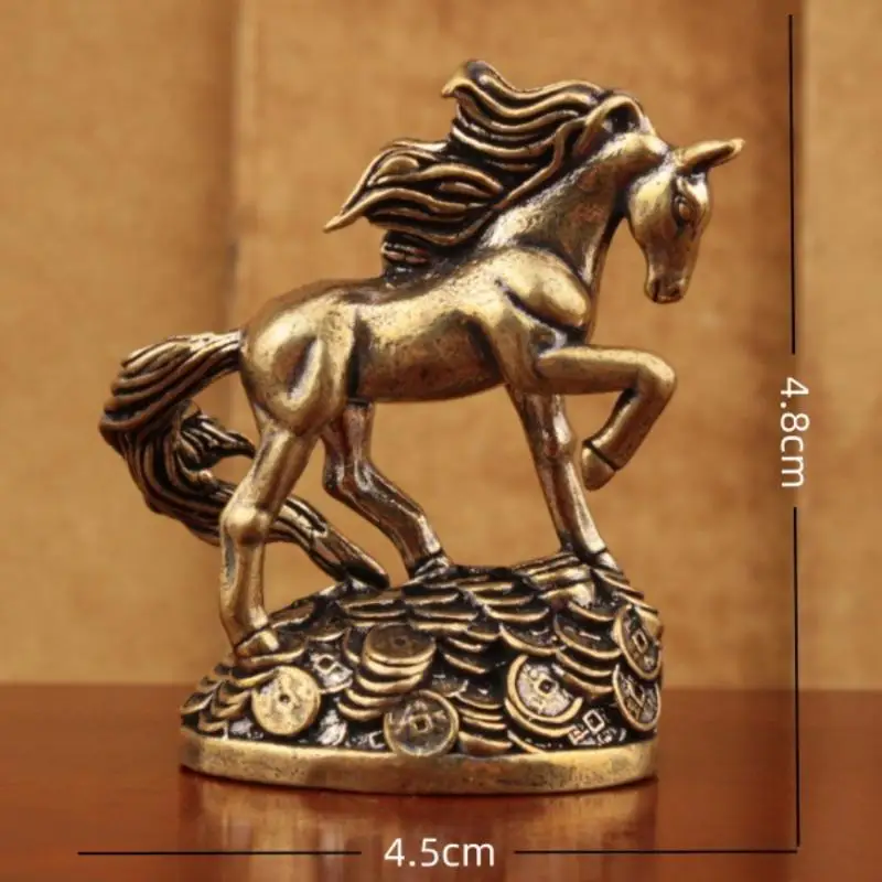 1Pcs Brass Solid Desktop Decoration Handicrafts Antique Zodiac Animal Miniatures Ornament Chasing Wind Horse Figurines
