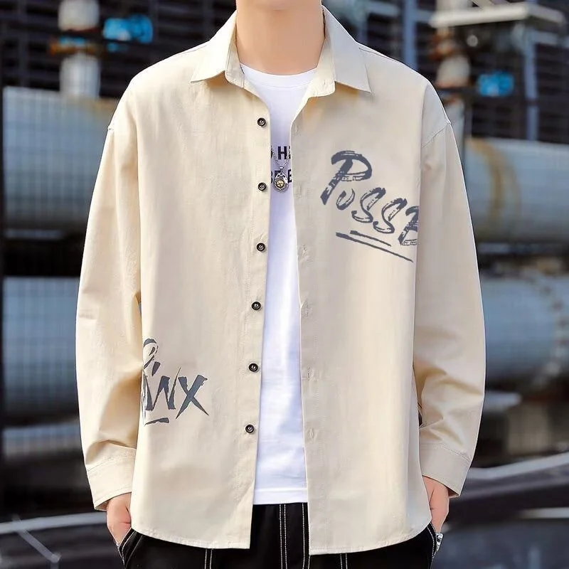 

Loose Long Sve fiti Work irt Men's Trendy Brand Casual Outerwear Korean Sle Spring Autumn ex Comfortable irt