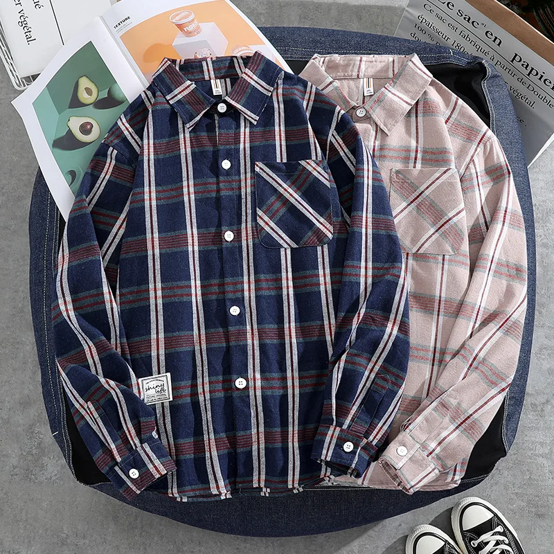 

Plaid Men's Long Sleeve Shirt Autumn New Style Youth Versatile Handsome Shirt Loose Casual Bottoming Shirt M-4XL