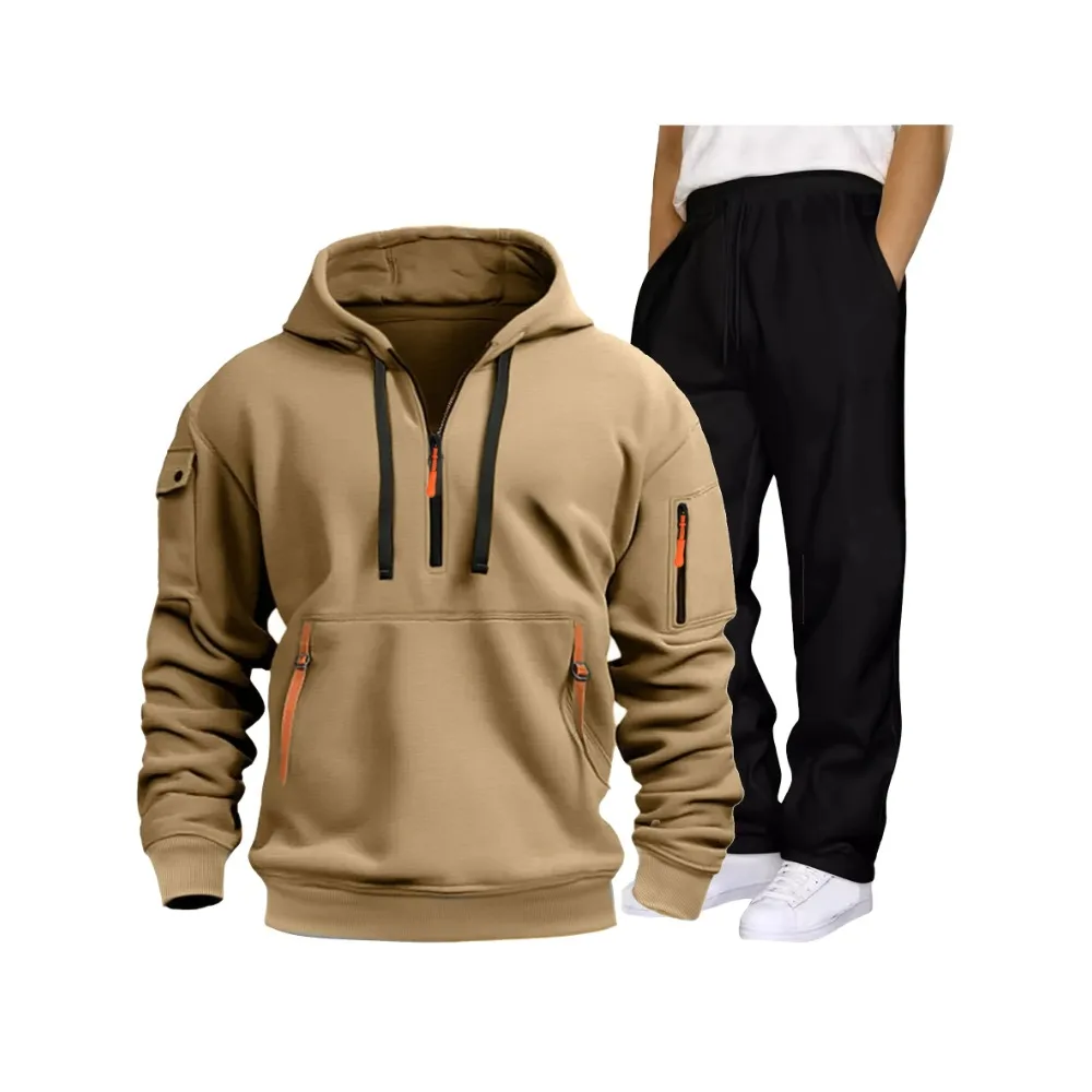 

Men's Casual Sportswear Set - Zip-Up Hoodie & Joggers, Comfort Fit, High-Quality Polyester, Perfect for Spring/Fall Activities