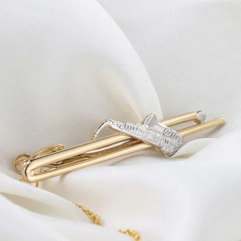 Instrument Musical Note Clasp Clip Saxophone Copper Metal Tie Clips Fashion Jewelry Necktie Bar Clasp Men Necktie Buckle Tie Pin