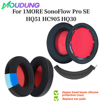 MOUDUNG Replacement Ear Pads + Silicone zipper head beam protective cover for 1MORE SonoFlow Pro SE HQ51 HC905 HQ30 headset