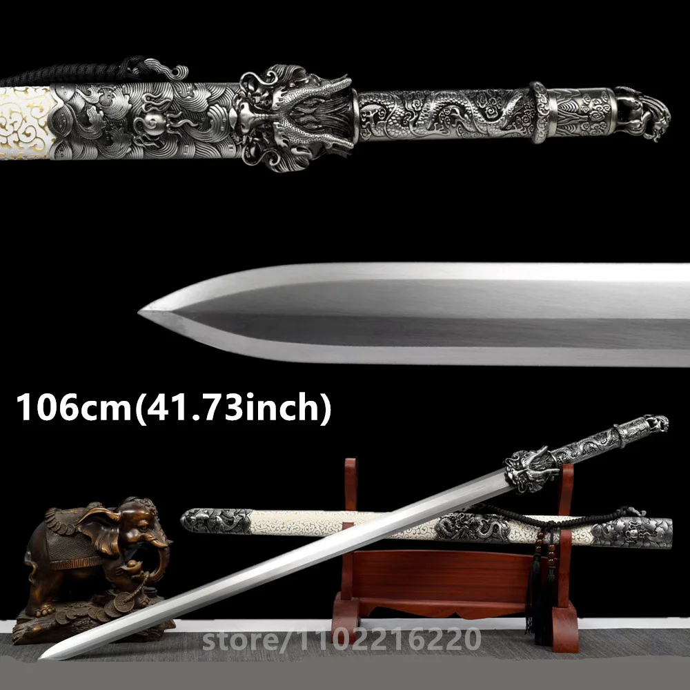 Amazing Battle Ready Sword Forged Handmade High Manganese Steel Blade Martial Art Dragon King Sword Full Tang Leather Sheath