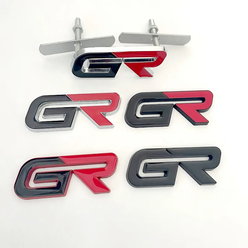 3D Metal Black Red Logo GR Emblem Letters Car Front Grill Badge For Toyota Hilux CHR Corolla Yaris GR Sticker Accessories