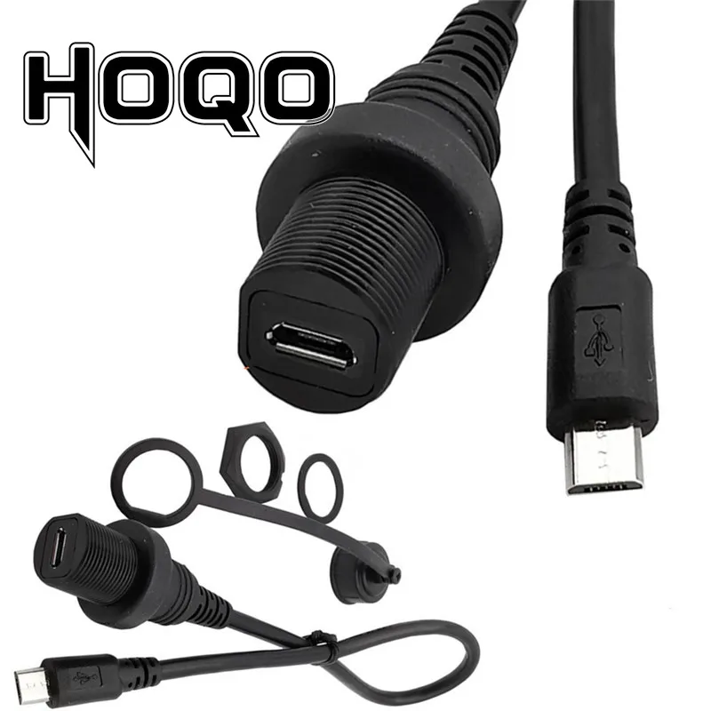 Micro USB Waterproof Cable,Micro-USB 2.0 5pin IP 67 Male to Female Panel Mount WaterProof Connector Extension Cord 0.3m 1m