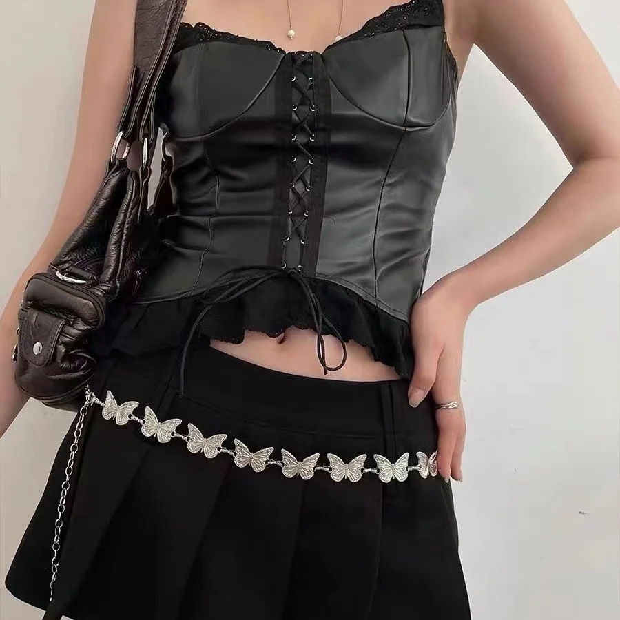 Fashion Butterfly Belt Waist Chain For Women Girl Silver Color Punk Metal Belly Belts Chain Body Chain Waistband Charm Jewelry