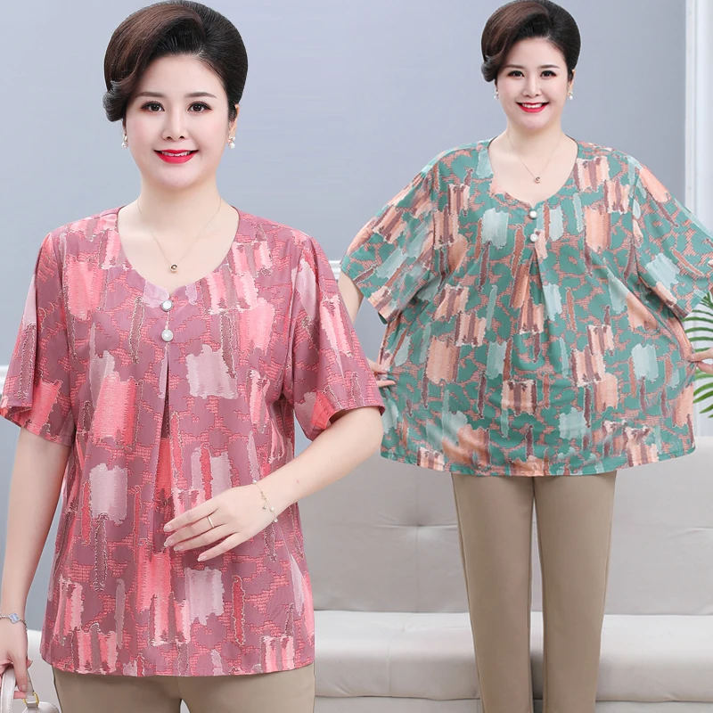 

Elastic Loose ort Sve T-irt for plus Size Women Summer Faion plus Size Mom andmother Belly Covering Top