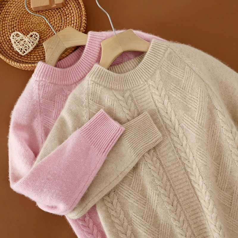 

Children's Autumn Winter 100% Merino Wool Crew Neck Jacquard Long Sleeves Cashmere Knitwear Casual Loose Warm Top for Layering