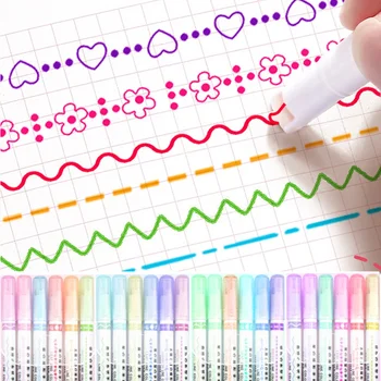 Stylo surligneur en forme de ligne de fleur Kawaii, pointe de rouleau, marqueur de doublure de courbe, papeterie, retour à l'école, fournitures de bureau, cadeaux, ensemble de 6 pièces