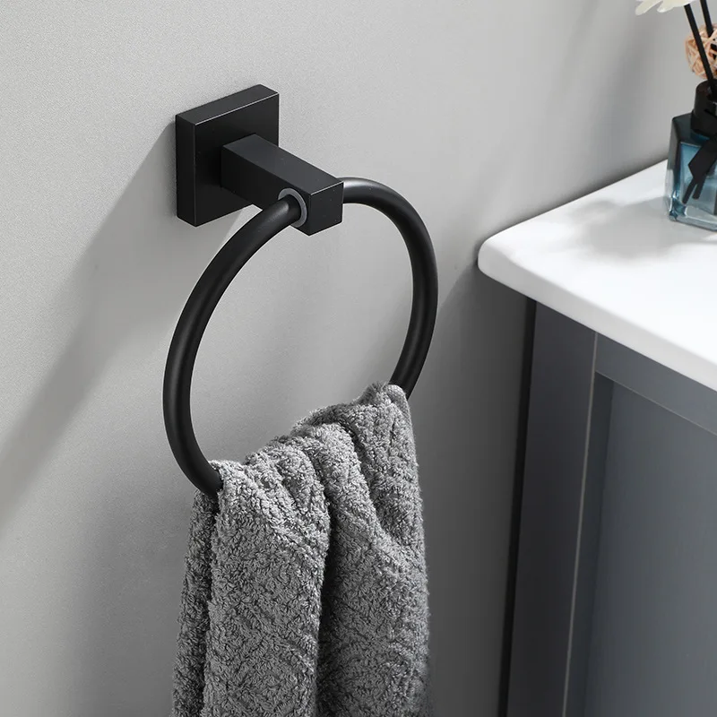 

Black Towel Ring Wall-Mounted Aluminum Bathroom Towel Hanger Classic Towel Holders Towel Rod