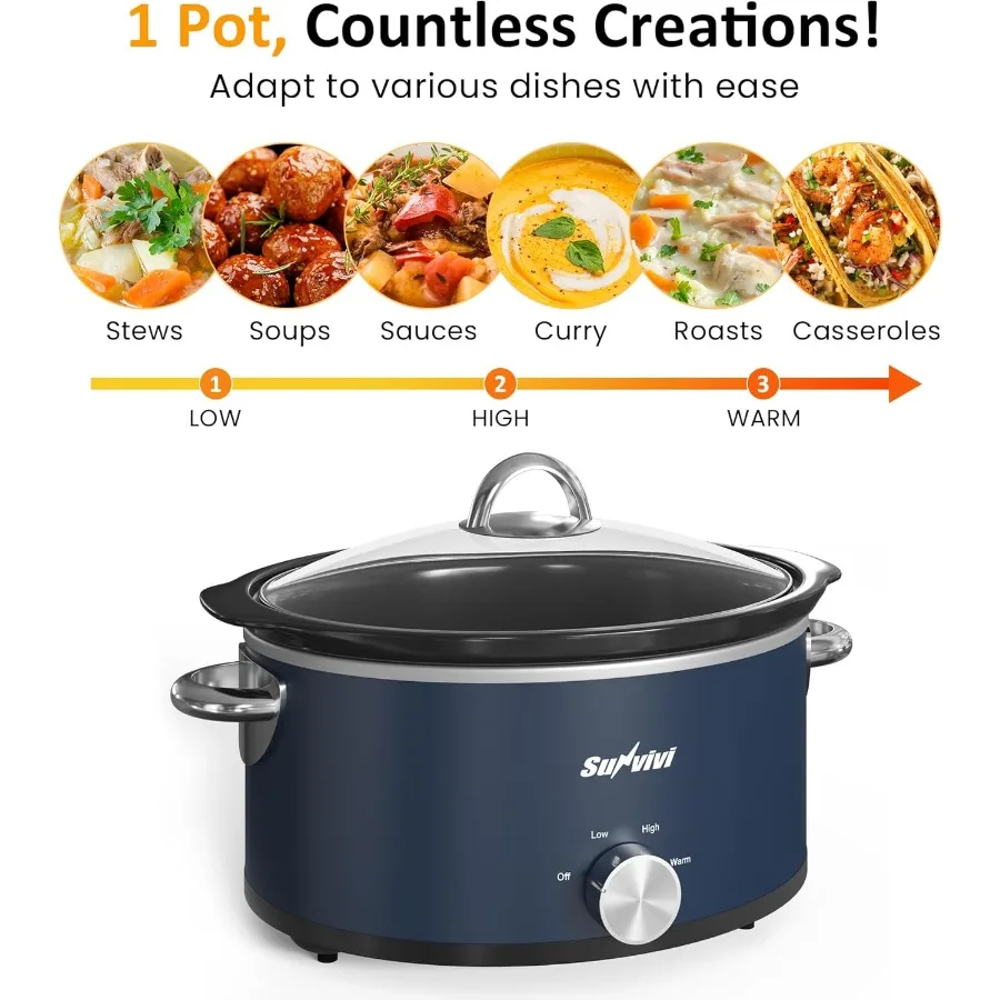 طباخ بطيء 3 كوارت وسخان طعام صغير مع 3 إعدادات تسخين وعاء سيراميك قابل للإزالة للطهي الممتد والحفاظ على الطعام #5