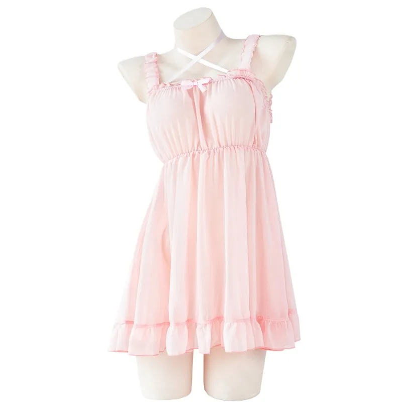 Anime Lolita Girl Kawaii Cute Chiffon Dress Unifrom Women Pink Pure Nightdress Pajamas Outfits Costumes Cosplay