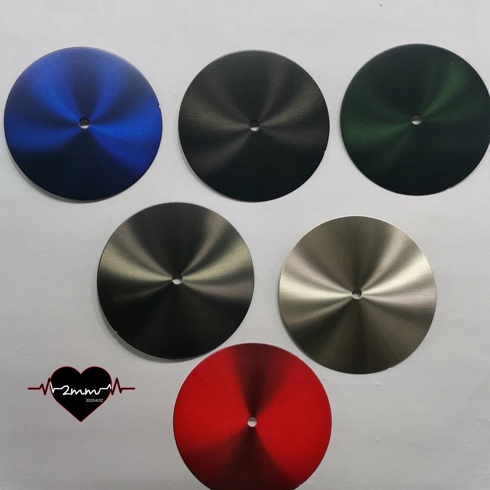 قرص ساعة فارغ 33.5 ملم وجه ساعة أمة الله أسود، أخضر، رمادي، أزرق، أحمر اللون لحركة NH35 NH36 قرص ساعة أشعة الشمس