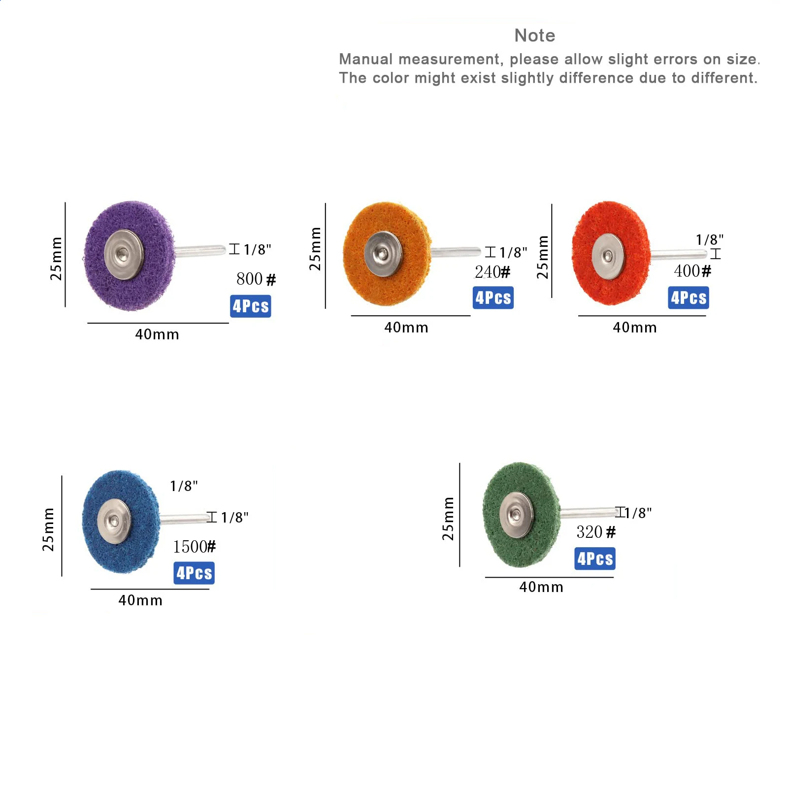 1 Inch Abrasive Wheels Mixiflor 20 Pcs Assorted Grits 240-1500 for Rotary Tools-1/8" Shank for Accessories Rotary Tools Polish
