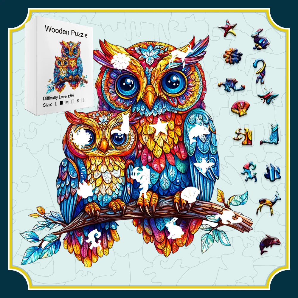 

Набор двойных головоломок Moonlit Owl & Cosmic Alien — рельефное деревянное искусство ручной работы с волшебной светящейся в темноте | Логические для взрослых + планшет