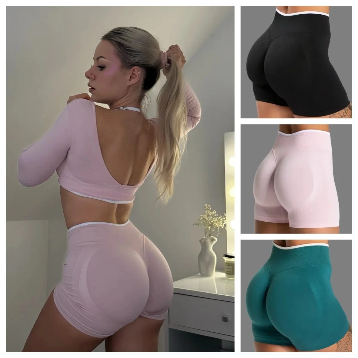 Women's Color Block Yoga Shorts - Butt-lifting, Breathable, High-elasticity, Gym Workout & Running Shorts