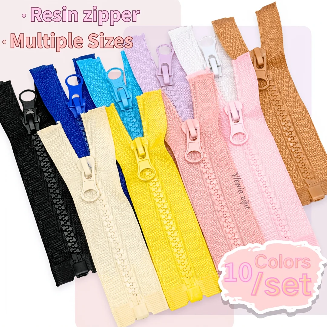 10pcs Resin Short Zipper, 5# Single Opening Short Zipper, Resin Opening Zipper, Various Colors, Suitable for Clothing
