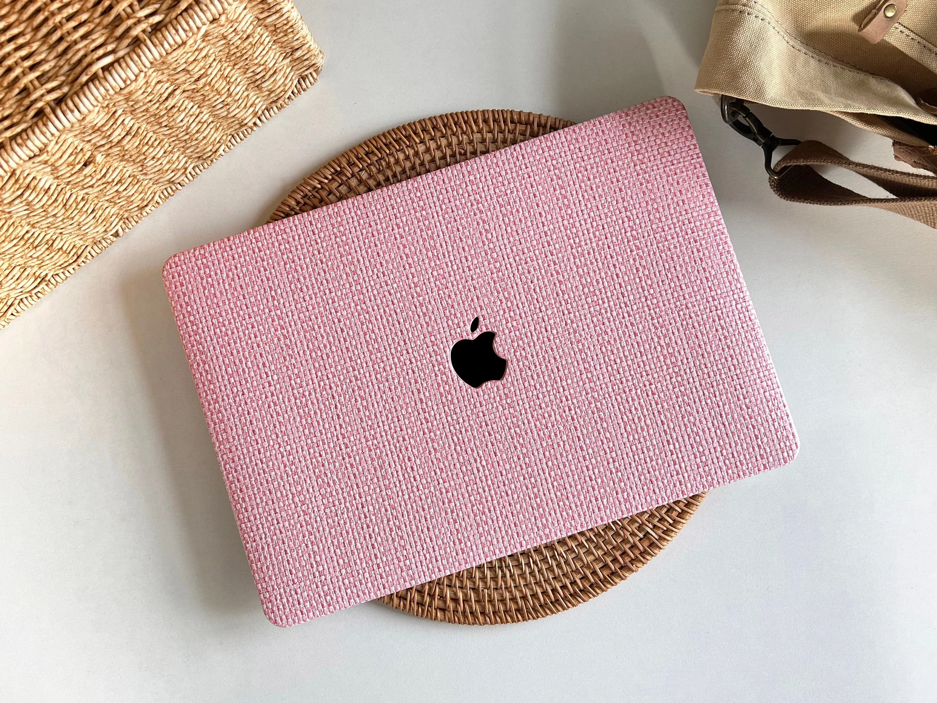 Funda tejida de lujo para MacBook, funda rosa para portátil para MacBook Air 13 Macbook Pro 13 16 14 A2442 15 A1990 con logotipo recortado