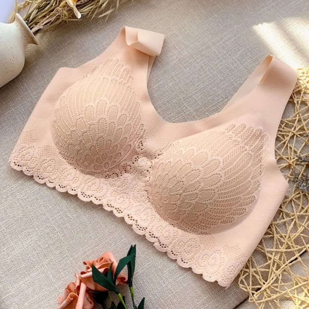 2 PCS No Steel Rings Underwear Gathering Sleep Bra Latex Underwear Lace Bra No Mark Breathable Bra Vest Women