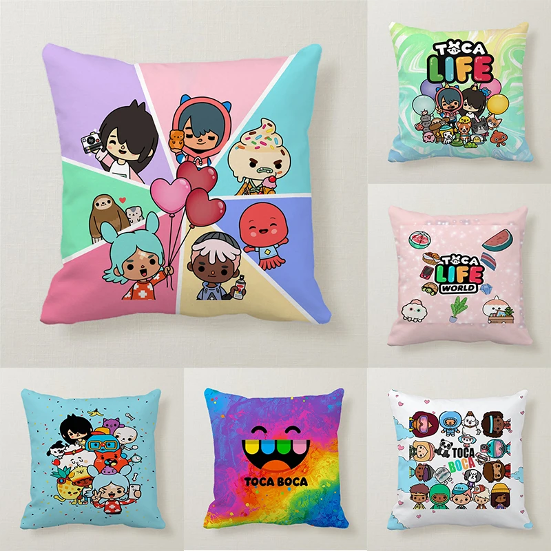 Toca Life Sarung Bantal Dunia 45Cm Sarung Bantal Anime Kartun Anak-anak Sarung Bantal Sofa Dekoratif Rumah Sarung Bantal Mobil Hadiah Anak-anak