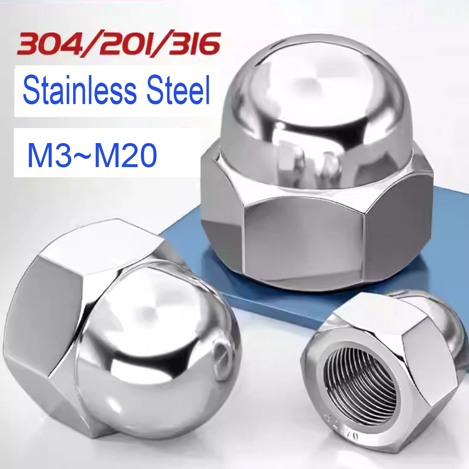 1/20pcs M3 M4 M5 M6 to M20 201/304/316 Stainless Steel Hex Hexagon Acorn Nut Cap Decorative Cover Semicircle Dome Nuts DIN1587