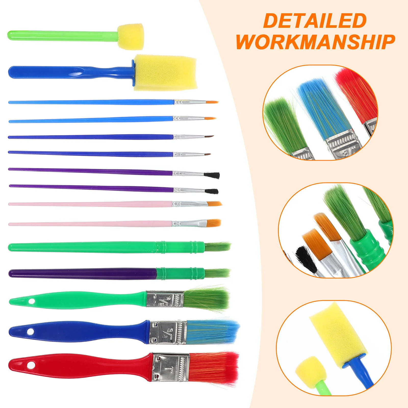 

15Pcs Children's Painting Brush Kit Strong Plastic Build Easy Clean Bright Handle Design for Toddler Art Projects Kindergarten