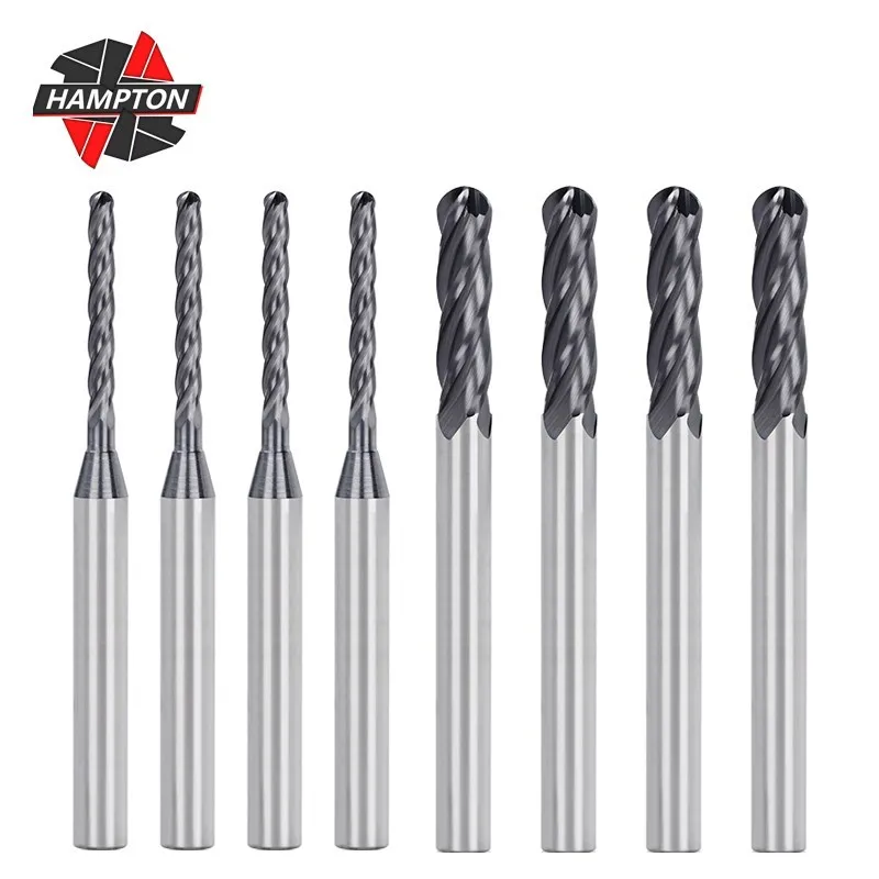 

HAMPTON 4 Flutes Ball Nose End Mill Solid Carbide CNC Router Bits 1/4 Inch Shank with 3 Inch Long Spiral Milling Cutter