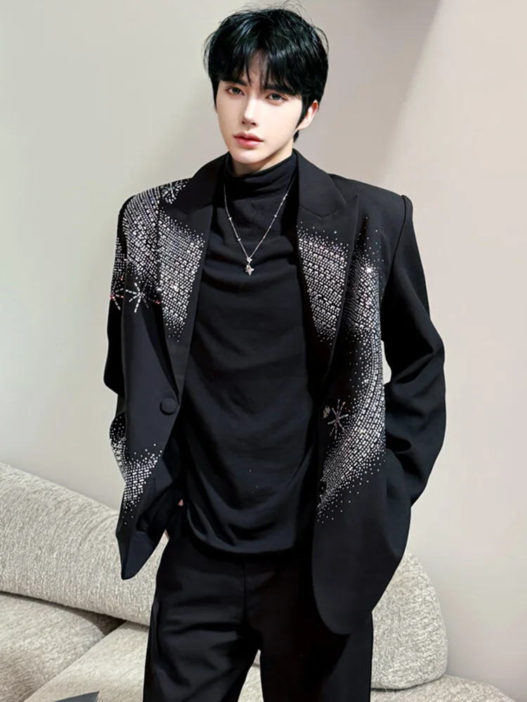 Hot Diamond Shoulder Padded Blazers Men's 2025 Spring Autumn New High-end Handsome Suit Jackets Male Light Luxury Jacket Tops