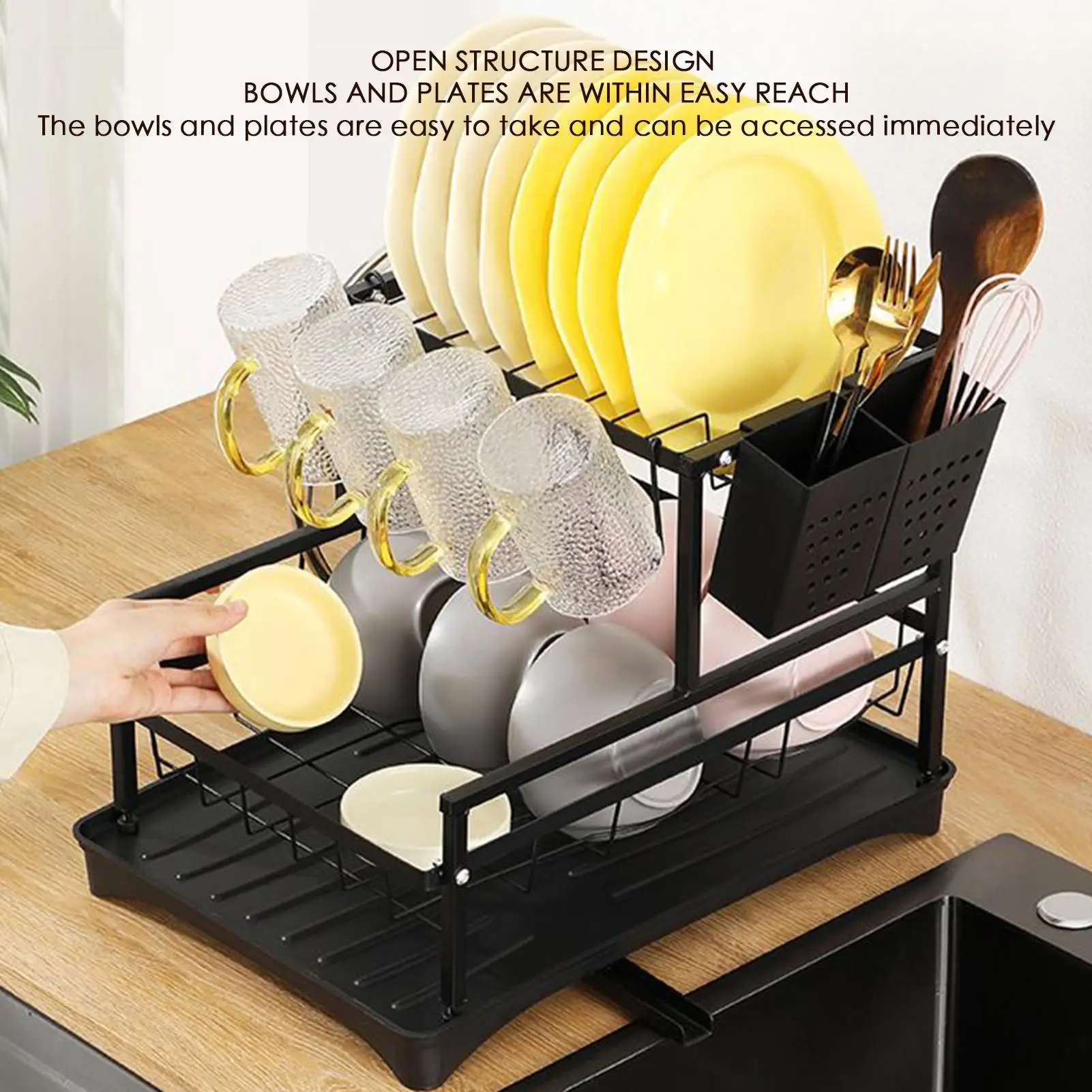 

Kitchen Drying Rack 2-Tier Plate Storage Rack Pot Lid Drainer Organizer Stand Heavy Duty Utensil Holder For Apartment Countertop