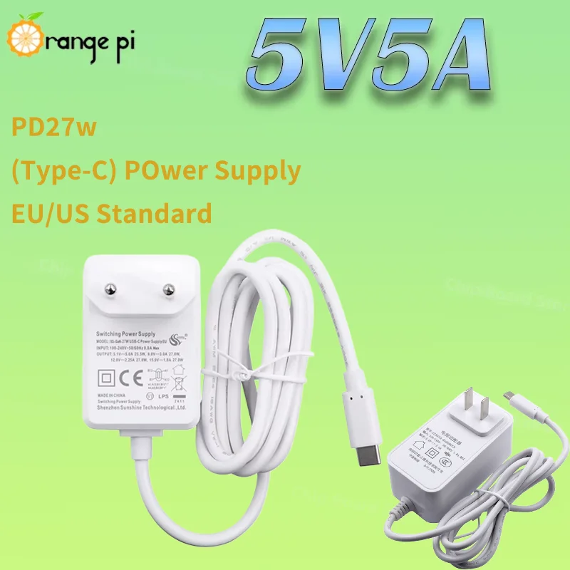 

5V5A Orange Pi EU/US Type-C Power Supply for OPi 5 Pro/OPi 5 Max/OPi 5 Plus/OPi CM5