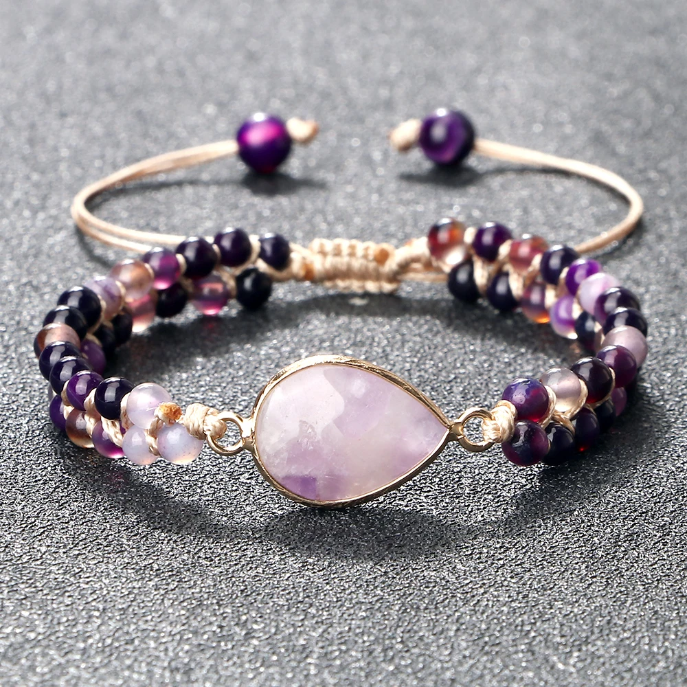 Natural Purple Agates Stone Beads Bracelets Bangles For Women Men Femmel Homme 4mm Purple gem stone bracelets Girls Jewelry gift