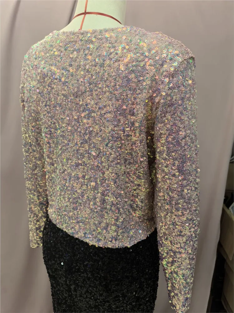 Y2K المرأة بلايز كم طويل سليم تي شيرت مجسم الربيع بريق الترتر البريق قميص الحفلات أنيقة الخامس الرقبة زر حتى مكتب سترة