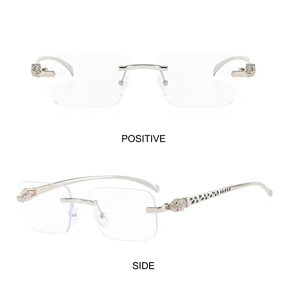 نظارات شمسية مزينة برأس الفهد بدون إطار، حماية متدرجة من الأشعة فوق البنفسجية، عدسات شفافة، نظارات شمسية مستطيلة للنساء