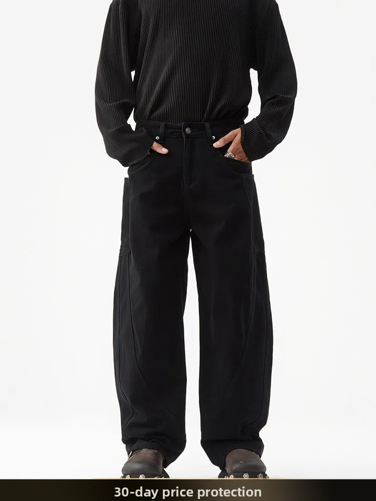 

Американские ретро-джинсы с деконструированным пэчворком и широкими штанинами для мужчин, повседневные прямые брюки для молодежи, весна-лето