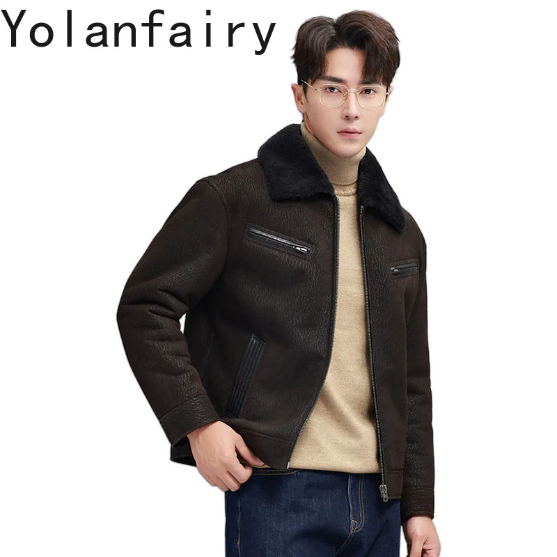 YOLANFAIRY Vintage Fashion Natural Fur Coat Man Real Lambskin Leather Fur Jacket Lapel Winter New Style Warm Fur Coats jaqueta