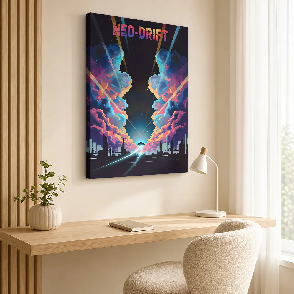 Neo-Drift Retro Sci-Fi Cityscape Canvas Poster Personalized Gaming Anime Wall Paintings Decoration for Game Room Ready to Hang