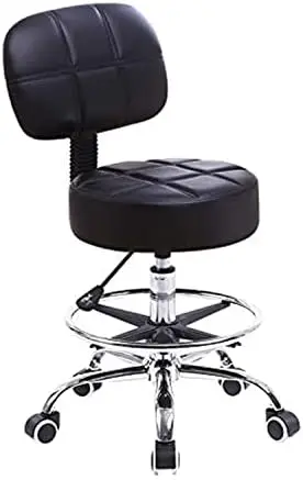 

Swivel Round Rolling Stool PU Leather with Adjustable Foot Rest Height Adjustable Task Work Drafting Chair with Back (Black)