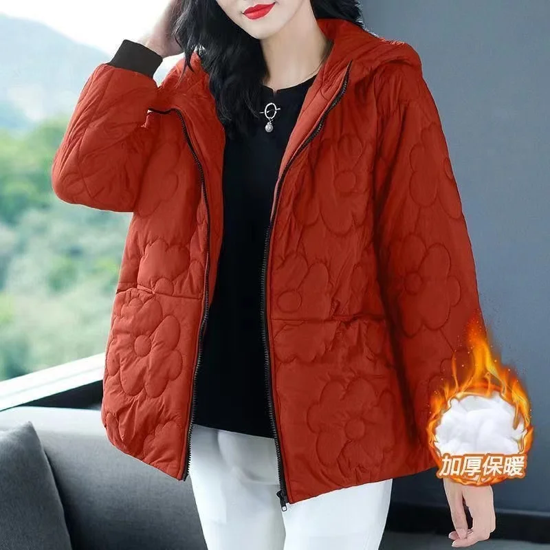 Casual Hooded Windproof Thicken Cotton Padded Warm Coats 2024 New Korean Winter Elegant Wear Jacket Parkas