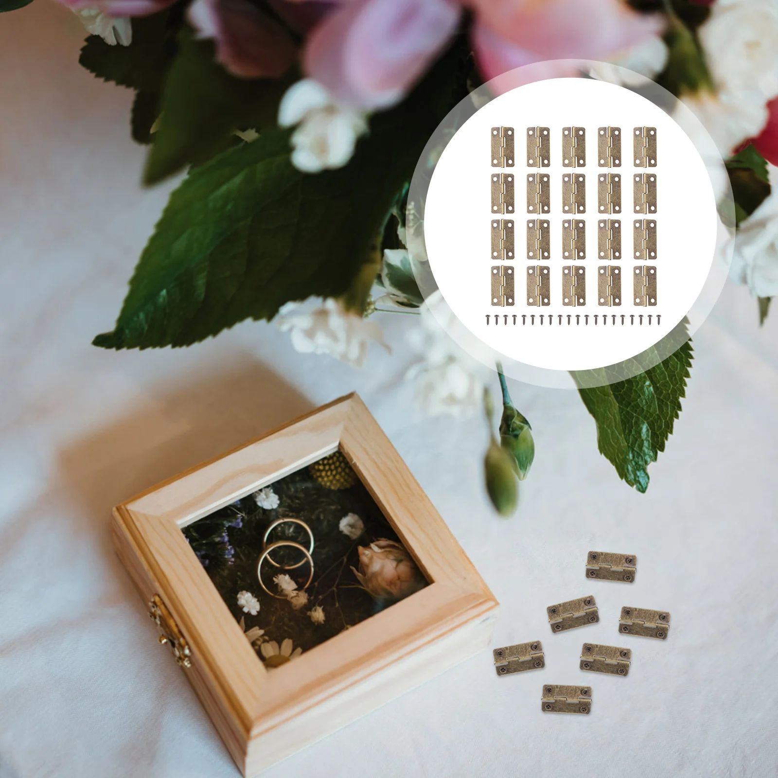 

50Pcs Mini Hinge for Wooden Box Small Hinges Replacement Hardware Iron Cabinet Chest Hinges DIY Jewelry Box Craft Connector