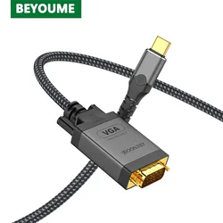 HD 1080p USB Type C to VGA Adapter Cable Nylon Braid Type-c Male to VGA Male Converter Gold-Plated for Macbook Laptop Projector