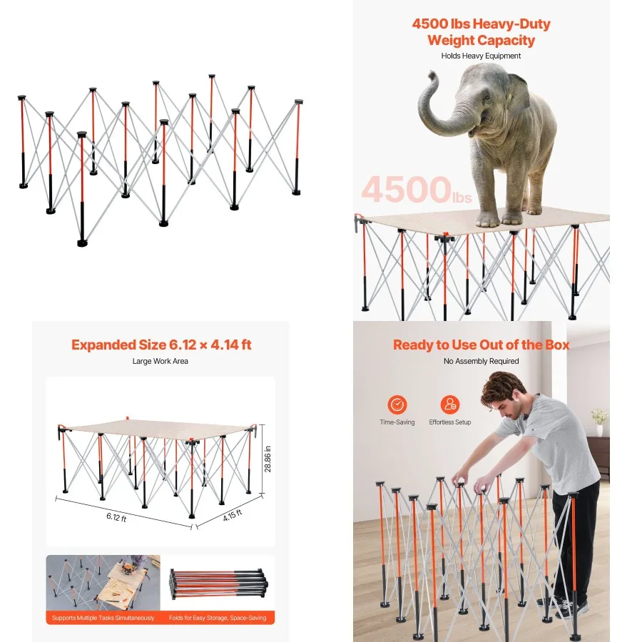 

Portable Folding Workstand 6.12 x 4.14ft Collapsible Work Stand 4500lbs Capacity