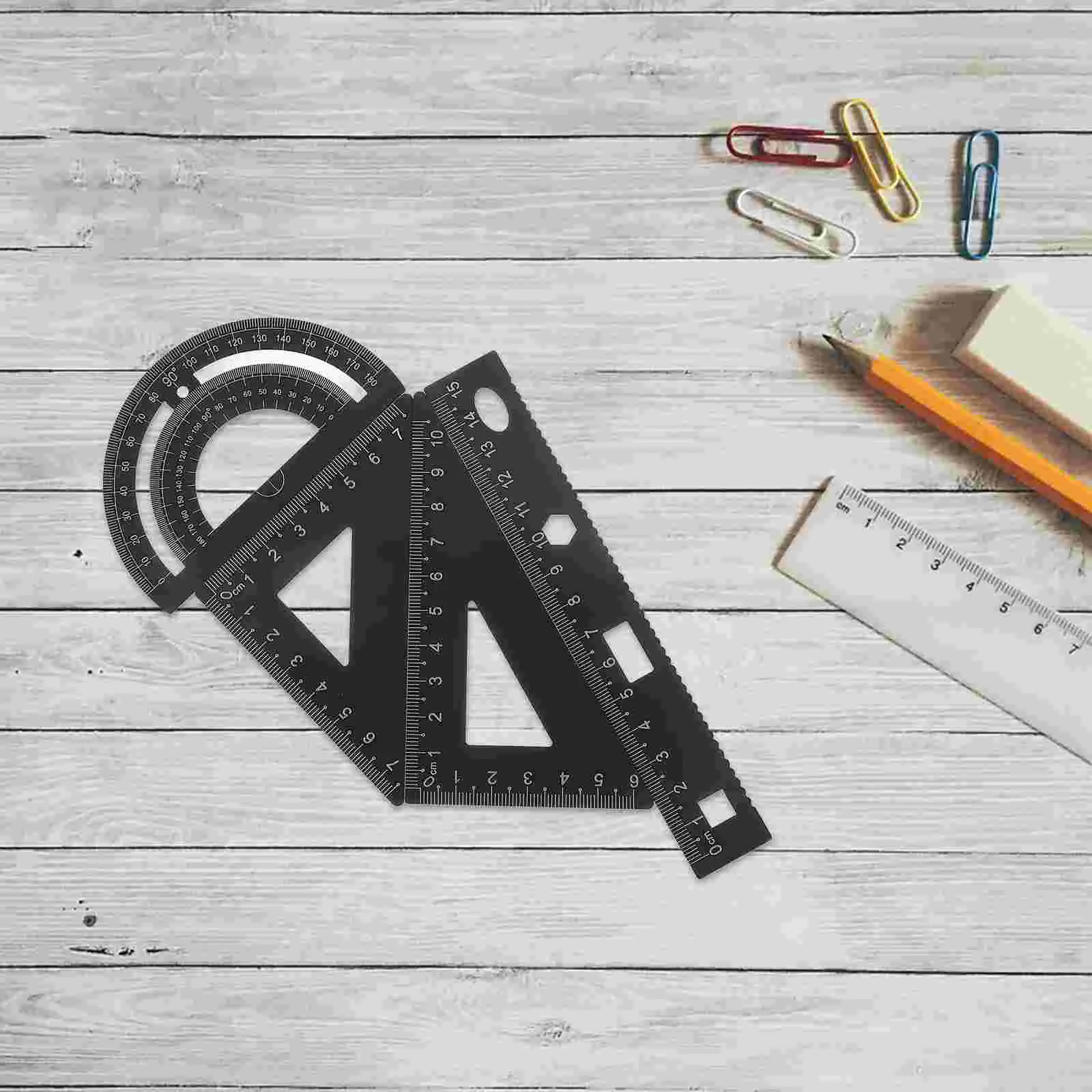 Triangular Plate Ruler Testing Triangle Protractor Metal Black Set School Use Portable