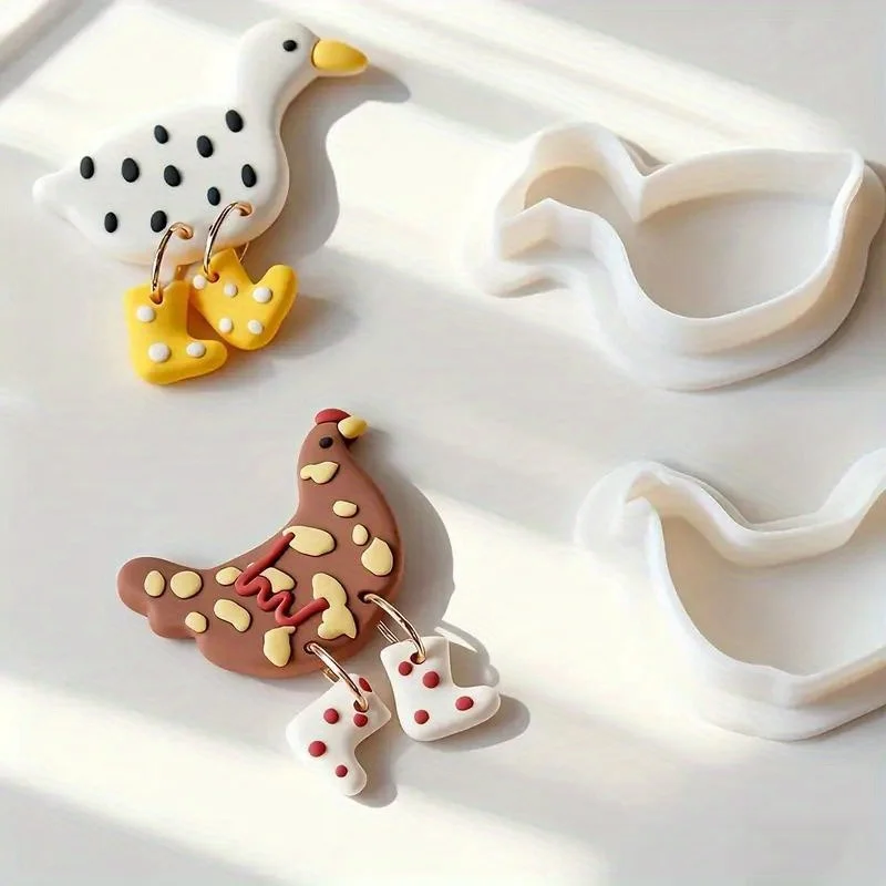 4Pcs Cute Chicken & Duck Polymer Clay Cutters Set, Shoe-Wearing Farm Animals for DIY  Handmade Pendants Earrings & Jewelry view 4