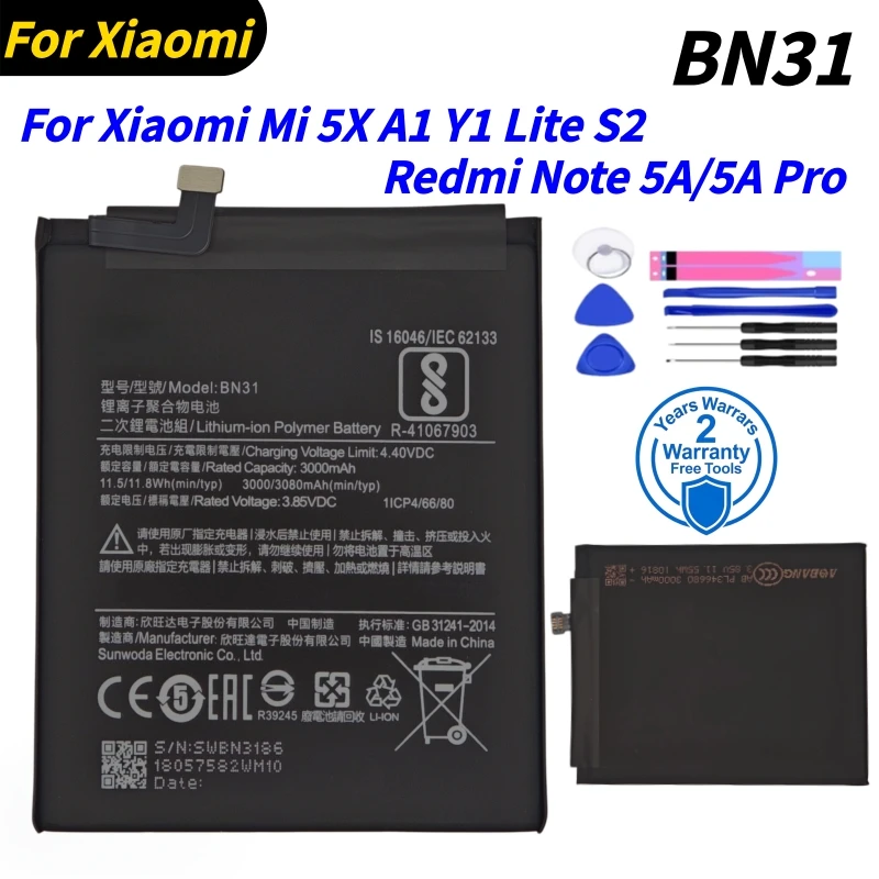 BN31 BN48 BN46 BM4J BN4A Battery For Xiaomi Redmi Note 5A  / 6  / 7  / 8 Pro 8T 7Pro Mi 5X A1 Y1 Lite S2 Phone Battery