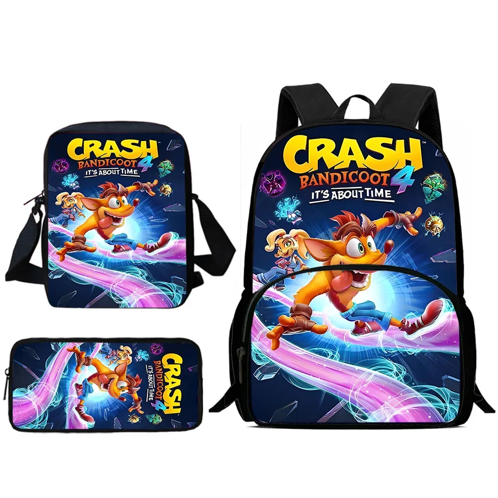 Ransel Anak Kartun Crash Bandicoots Tas Bahu Kotak Pensil Tas Sekolah Kapasitas Besar Murid untuk Anak Laki-laki Perempuan Hadiah Terbaik