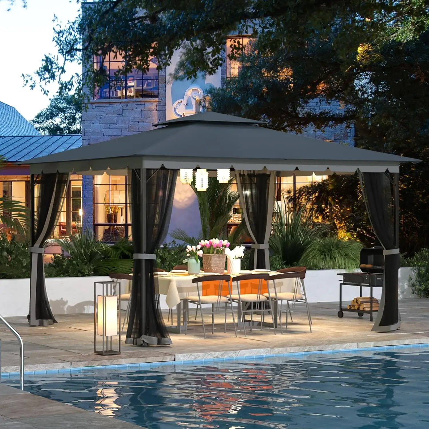 

10x12 Gazebo with Mosquito Netting,Sturdy Metal Outdoor Patio Gazebo[Heavy Duty Frame],Canopy Tent with Dual Air Roof,Patio