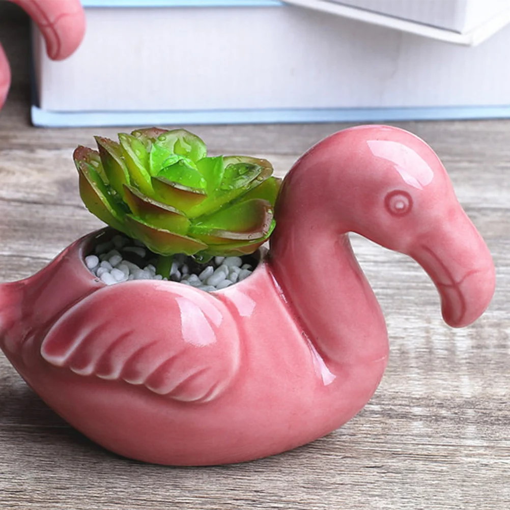 

Flamingo Shape Flower Pot Ceramic Succulent Plant Container Mini Desktop Decor Home Office Watermelon Red Succulent Plant Pot