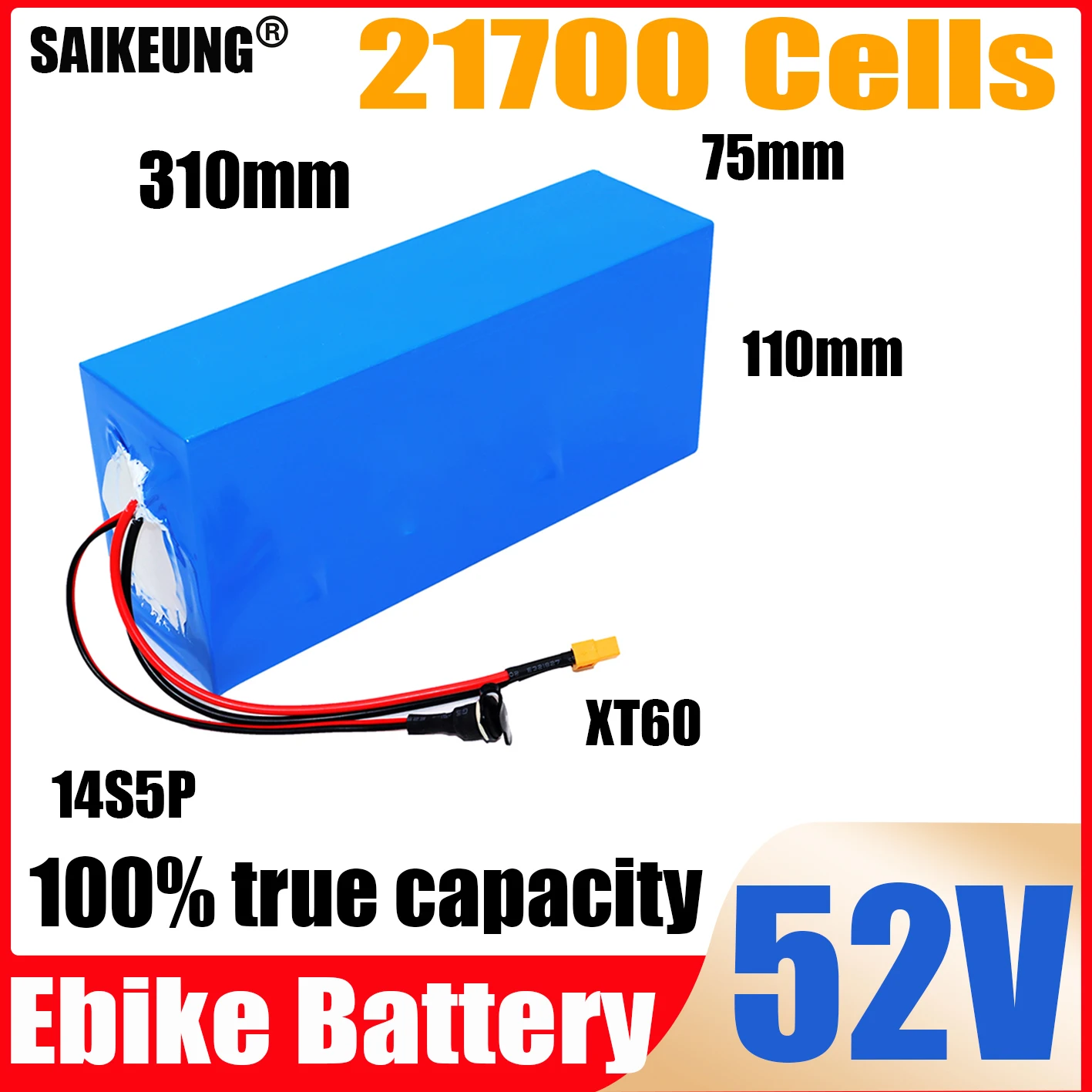 

52v 25ah 30Ah Battery Ebike Electric Bike Motorcycle Accu Akku 20 40 50 60Ah 300w-3000w 21700 14s5p6P Lithium Pack With Charger