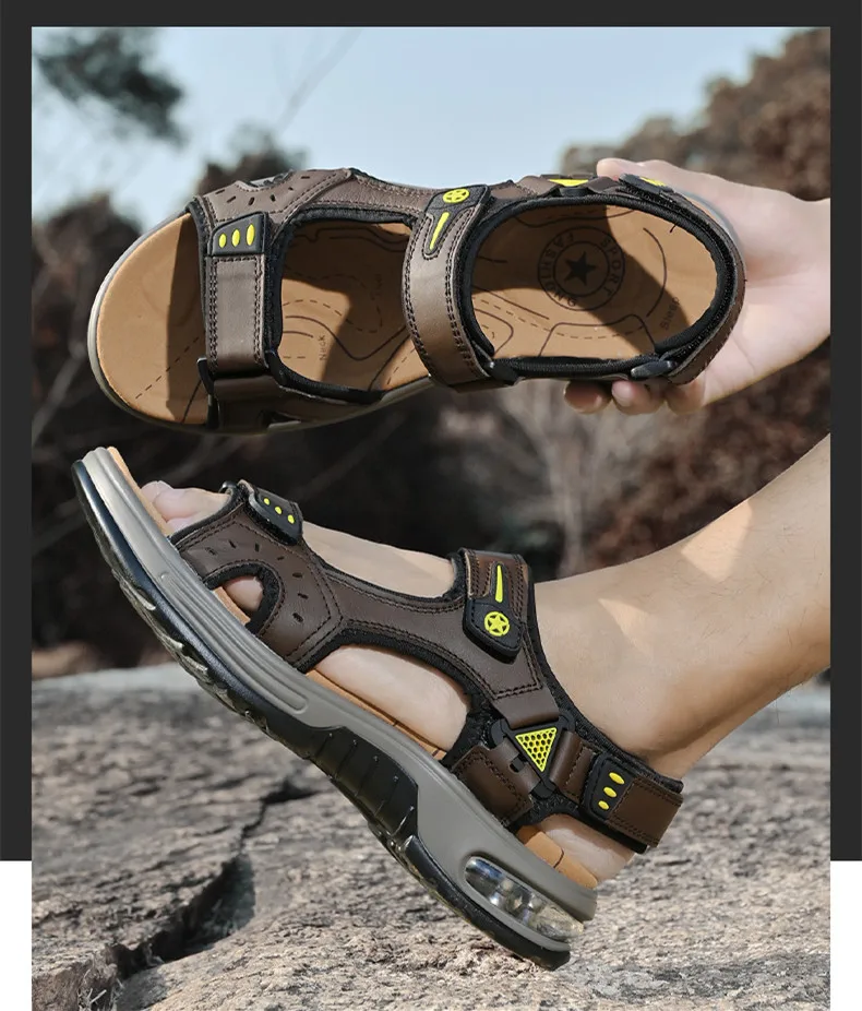 Neue Sommer Echtes Leder Männer Sandalen Mode-Design Atmungsaktive Casual Schuhe Männer Weichen Boden Outdoor Strand Sandalen Große Größe 46 – Detail 21